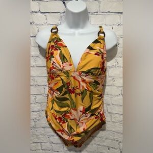 Kona Sol Women's Tortoise Ring One Piece High Coverage Yellow Floral Large